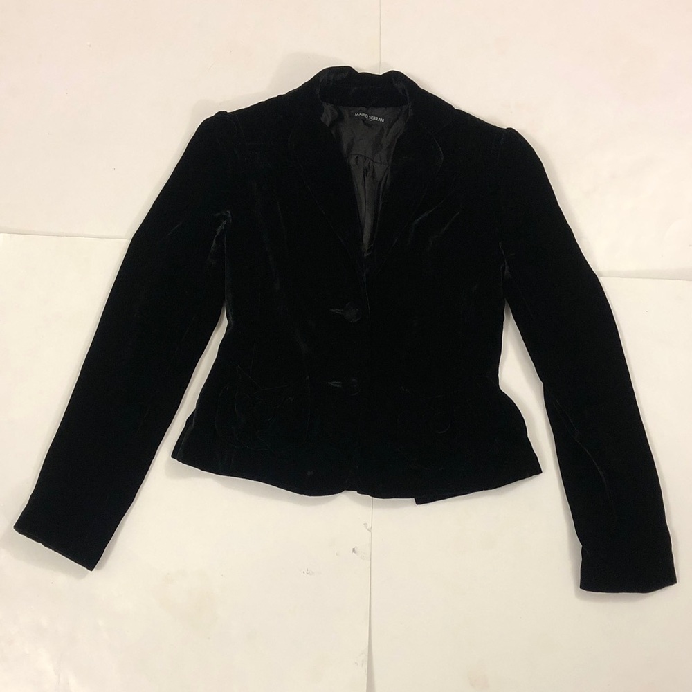 Mario Serrani 2 Jacket Black Velvet Buttons 2 Pocket Back pleated rouched detail